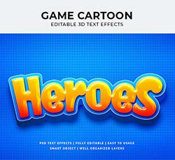 4个卡通游戏3D字效PSD模板：Game Cartoon 3d Text Effect Mockup